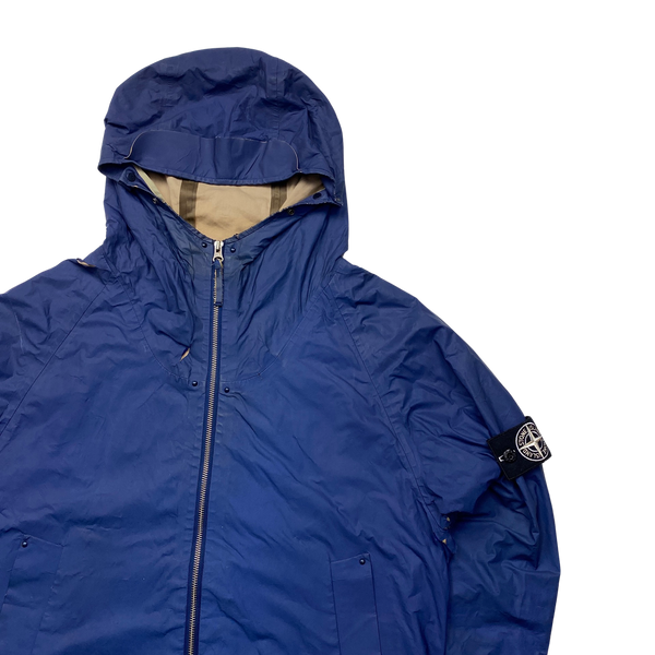 Stone Island 2006 Blue Antiqued Reflective Hooded Jacket - Large