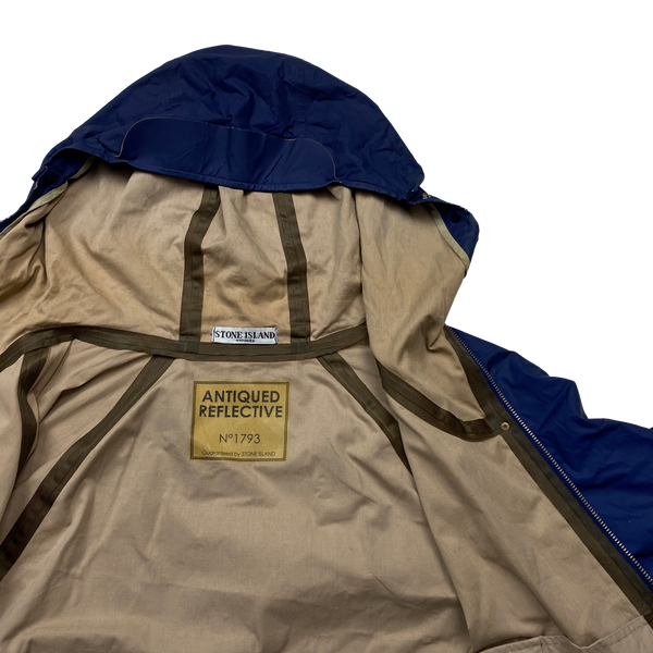 Stone Island 2006 Blue Antiqued Reflective Hooded Jacket - Large