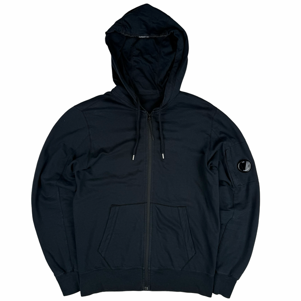CP Company Black Cotton Lens Viewer Full Zip Hoodie - Medium