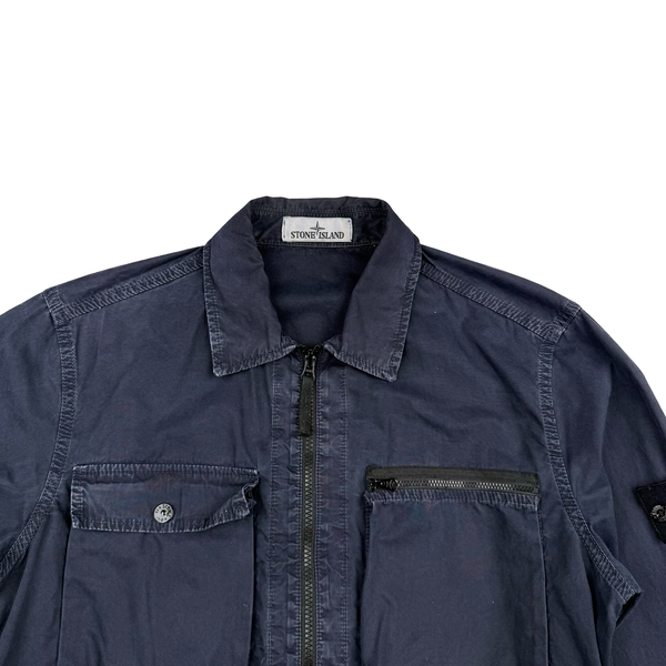 Stone Island  Navy Cotton Zipped Overshirt - Medium