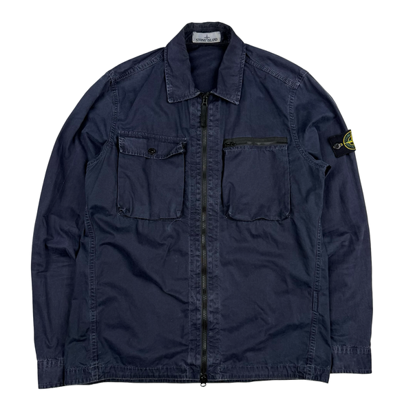 Stone Island  Navy Cotton Zipped Overshirt - Medium