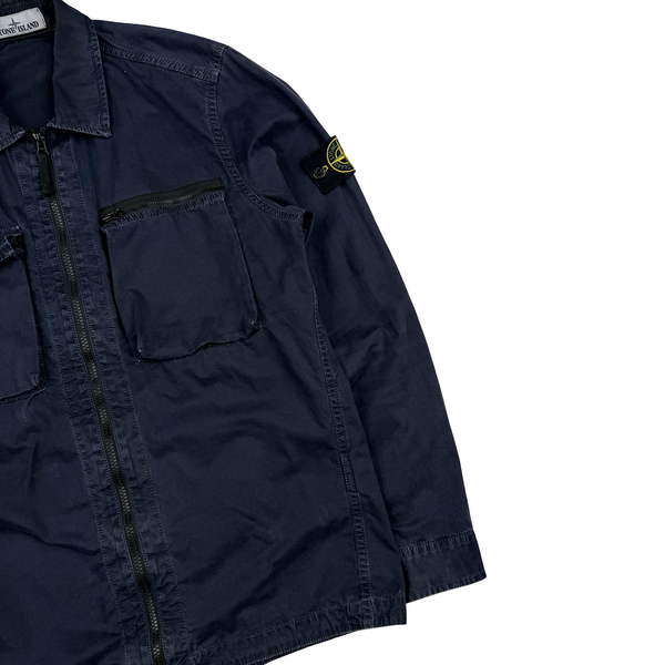 Stone Island  Navy Cotton Zipped Overshirt - Medium