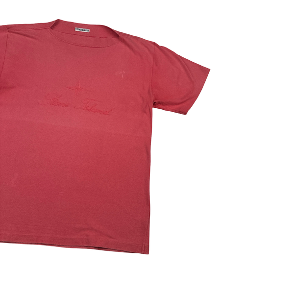 Stone Island 1986 Pink Cotton Spellout Vintage T Shirt - Large
