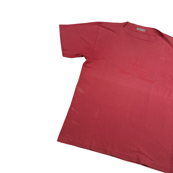 Stone Island 1986 Pink Cotton Spellout Vintage T Shirt - Large