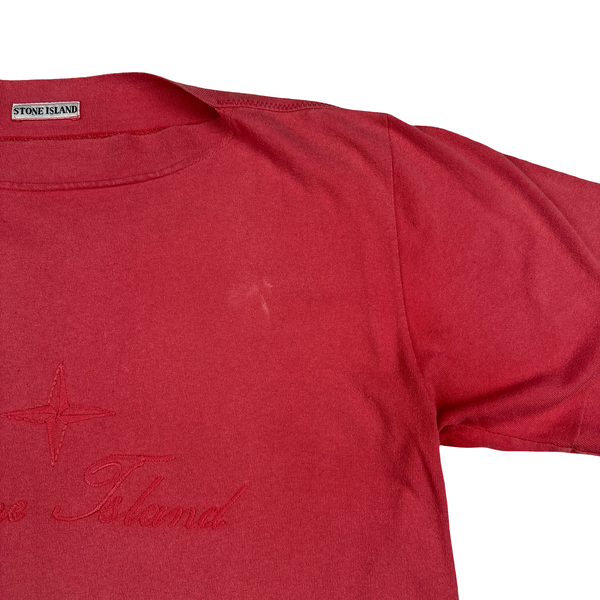 Stone Island 1986 Pink Cotton Spellout Vintage T Shirt - Large