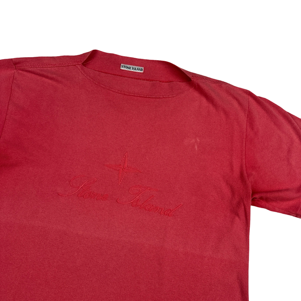 Stone Island 1986 Pink Cotton Spellout Vintage T Shirt - Large