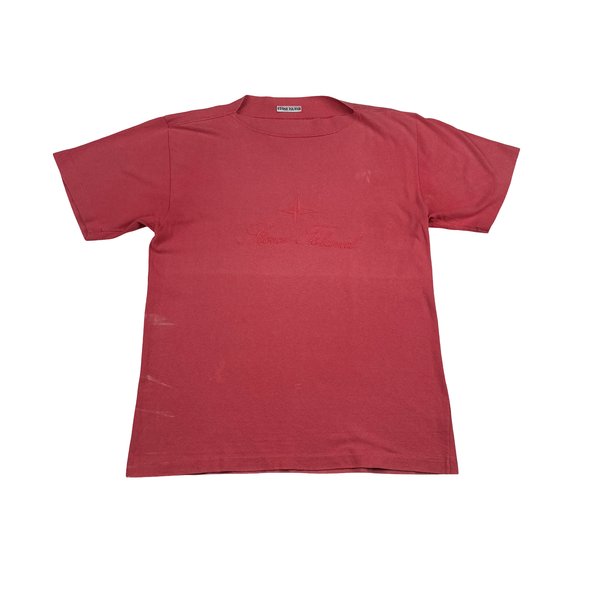 Stone Island 1986 Pink Cotton Spellout Vintage T Shirt - Large
