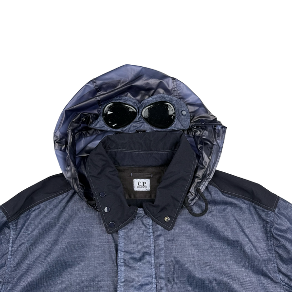 CP Company SS25 Weathered Blue Rafia Mille Nylon Goggle Watch Viewer  Jacket - XL