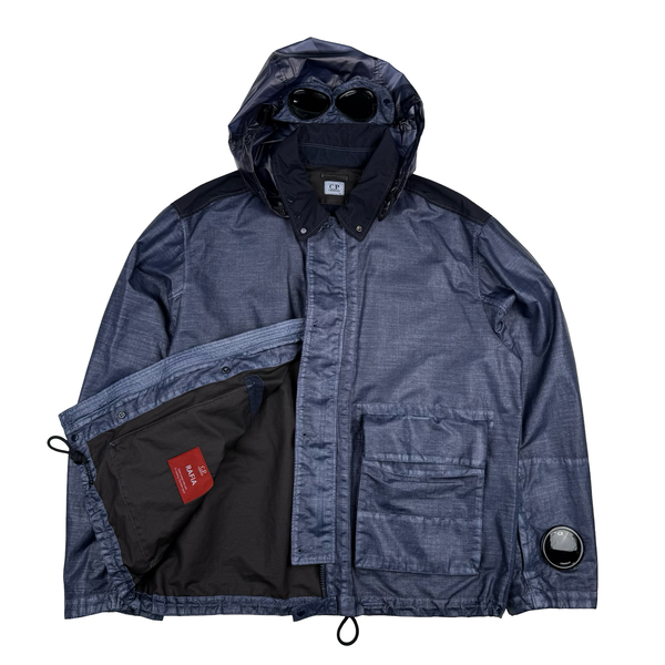 CP Company SS25 Weathered Blue Rafia Mille Nylon Goggle Watch Viewer  Jacket - XL