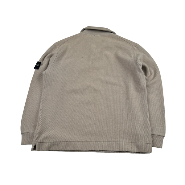 Stone Island 2001 Beige Wool Blend Vintage Ribbed Collared Jumper - Large