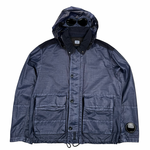 CP Company SS25 Weathered Blue Rafia Mille Nylon Goggle Watch Viewer  Jacket - XL