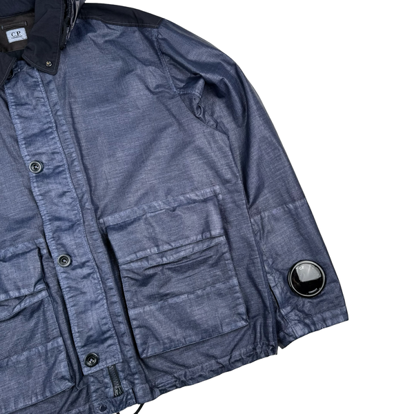 CP Company SS25 Weathered Blue Rafia Mille Nylon Goggle Watch Viewer  Jacket - XL