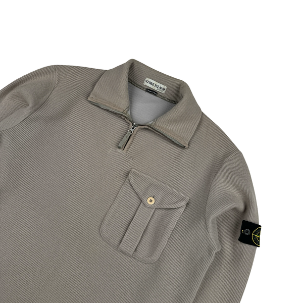 Stone Island 2001 Beige Wool Blend Vintage Ribbed Collared Jumper - Large
