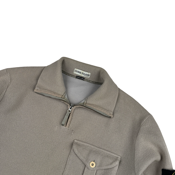 Stone Island 2001 Beige Wool Blend Vintage Ribbed Collared Jumper - Large