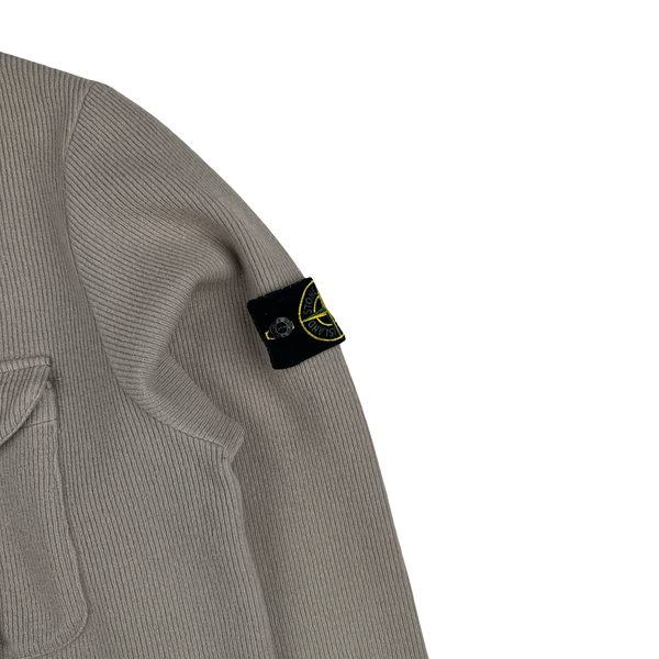Stone Island 2001 Beige Wool Blend Vintage Ribbed Collared Jumper - Large