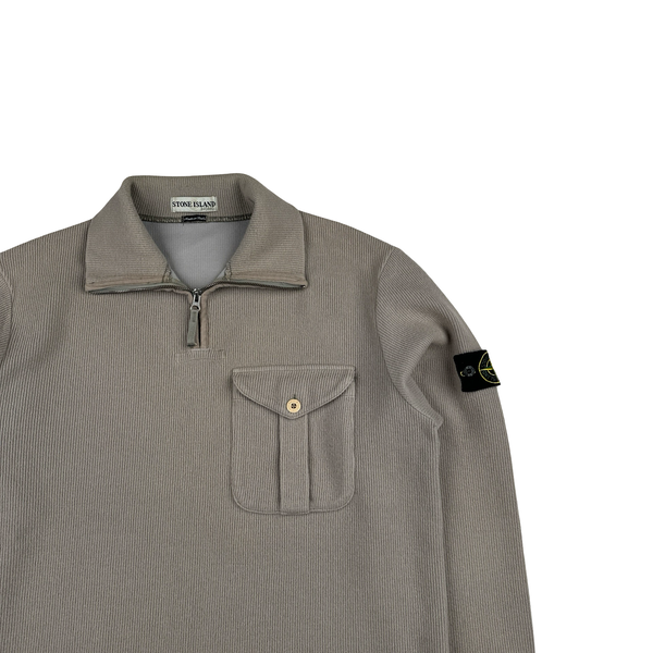 Stone Island 2001 Beige Wool Blend Vintage Ribbed Collared Jumper - Large