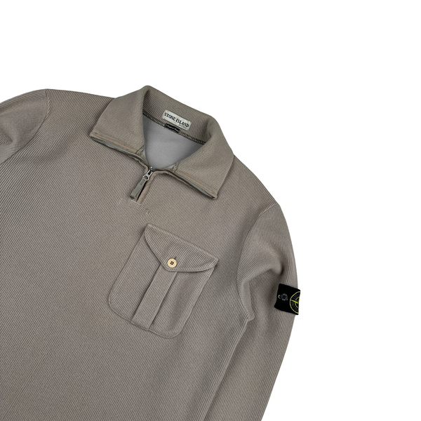 Stone Island 2001 Beige Wool Blend Vintage Ribbed Collared Jumper - Large