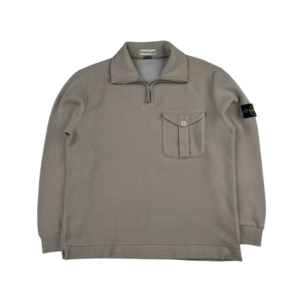 Stone Island 2001 Beige Wool Blend Vintage Ribbed Collared Jumper - Large