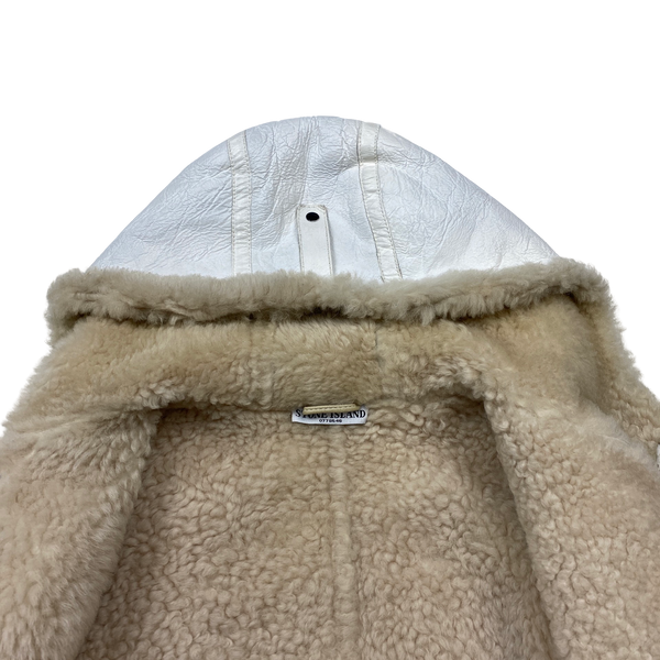 Stone Island 2006 Hand Painted Leather Sheepskin Shearling Jacket - Medium