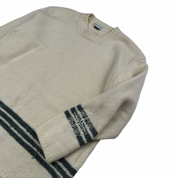 Stone Island Vintage 1995 Cream Wool Piped Knit Pullover - Medium