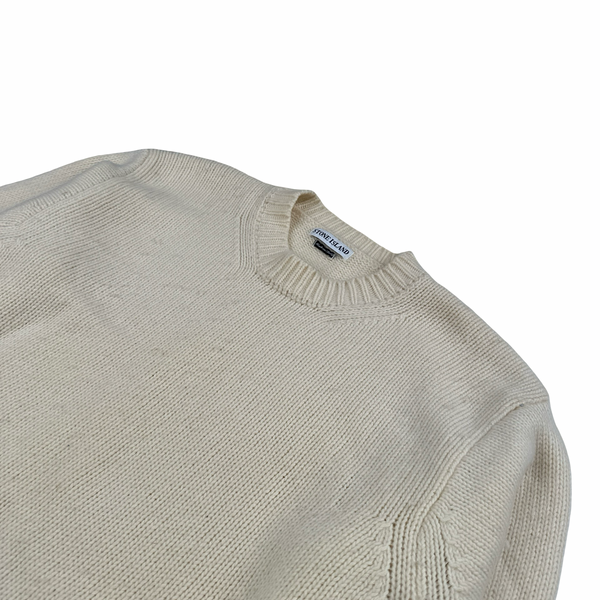 Stone Island Vintage 1995 Cream Wool Piped Knit Pullover - Medium