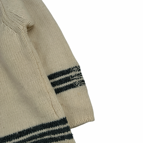Stone Island Vintage 1995 Cream Wool Piped Knit Pullover - Medium