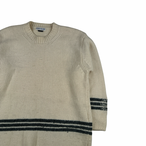 Stone Island Vintage 1995 Cream Wool Piped Knit Pullover - Medium