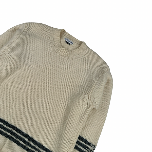 Stone Island Vintage 1995 Cream Wool Piped Knit Pullover - Medium