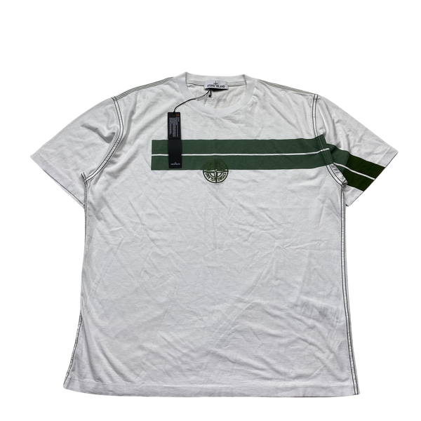 Stone Island 2022 White Contrast Stitch Spellout Cotton T Shirt - XXL