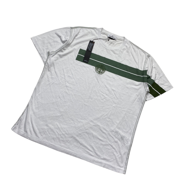 Stone Island 2022 White Contrast Stitch Spellout Cotton T Shirt - XXL