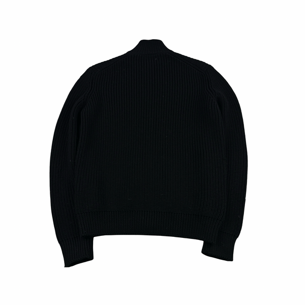Prada Black Heavyweight Wool Ribbed Zipped Knit Jumper - Large