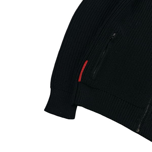 Prada Black Heavyweight Wool Ribbed Zipped Knit Jumper - Large