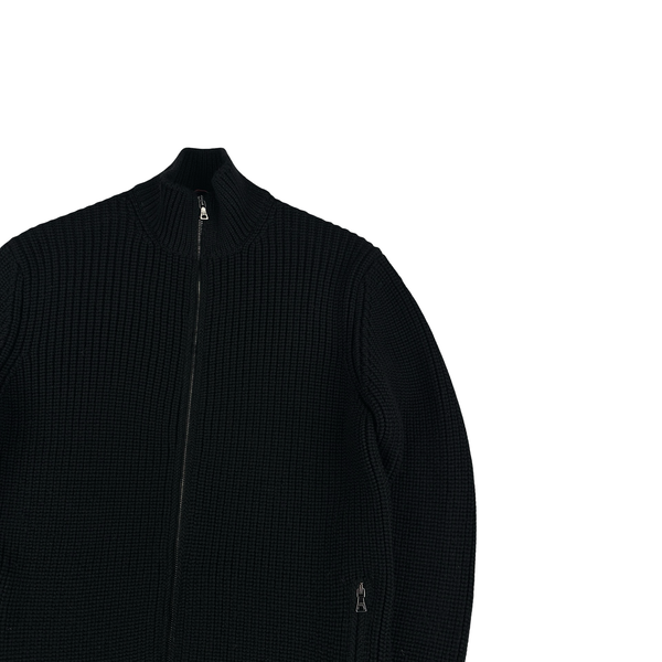 Prada Black Heavyweight Wool Ribbed Zipped Knit Jumper - Large