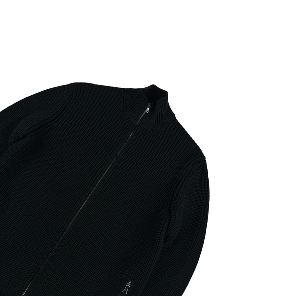 Prada Black Heavyweight Wool Ribbed Zipped Knit Jumper - Large