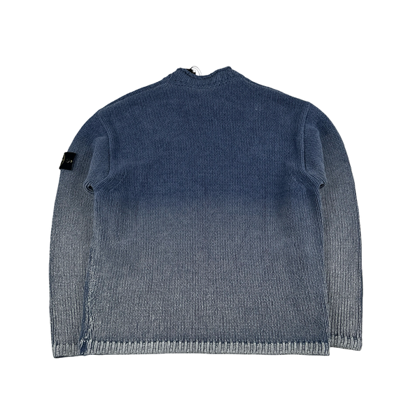 Stone Island 2026 Chenille Hand Sprayed Periwinkle Crewneck Knit Jumper - Large