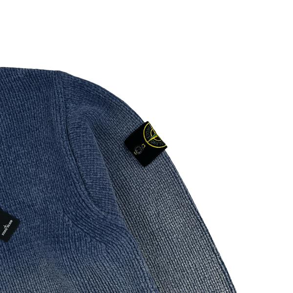 Stone Island 2026 Chenille Hand Sprayed Periwinkle Crewneck Knit Jumper - Large