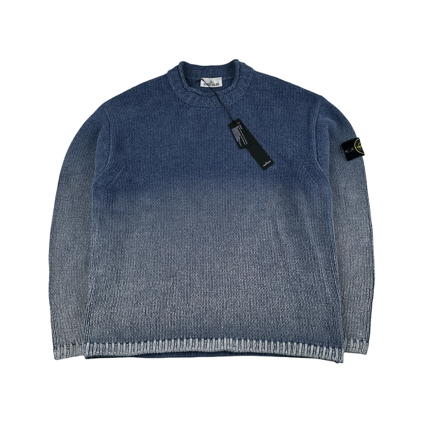 Stone Island 2026 Chenille Hand Sprayed Periwinkle Crewneck Knit Jumper - Large