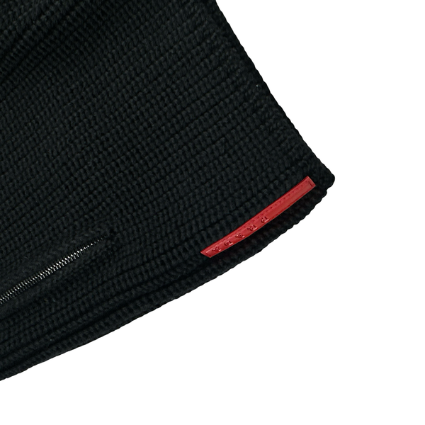 Prada Black Heavyweight Wool Ribbed Zipped Knit Jumper - Large