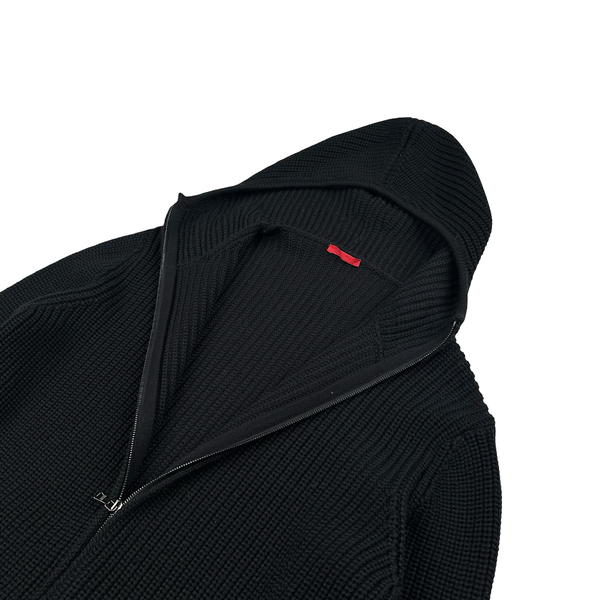 Prada Black Heavyweight Wool Ribbed Hooded Knit Jumper - Medium