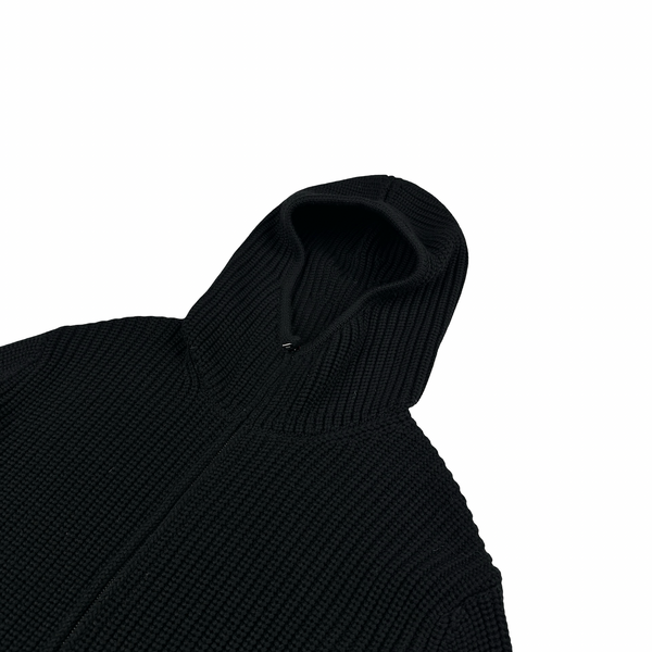 Prada Black Heavyweight Wool Ribbed Hooded Knit Jumper - Medium