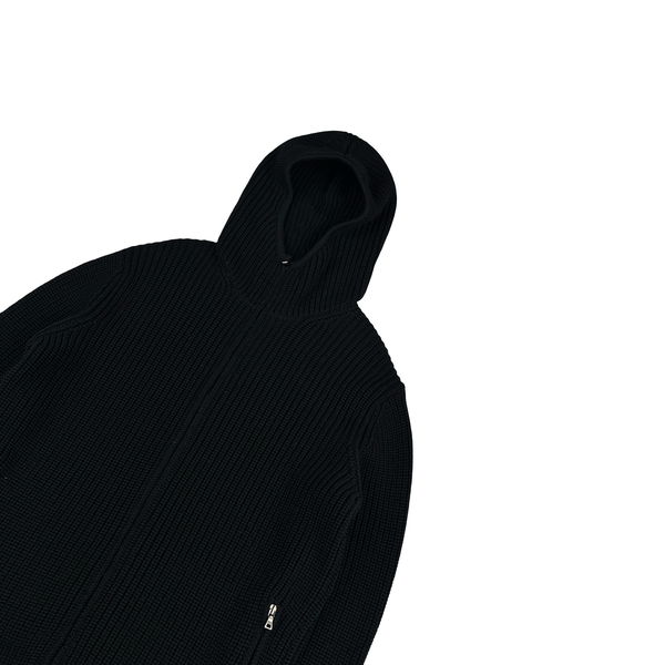 Prada Black Heavyweight Wool Ribbed Hooded Knit Jumper - Medium