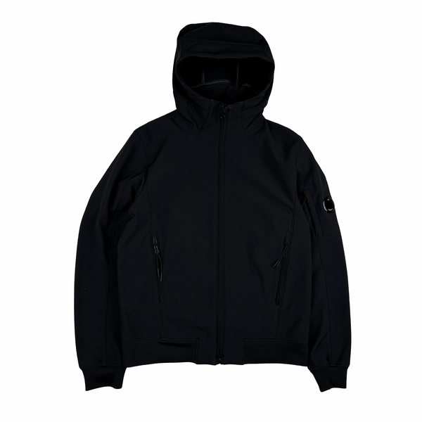 CP Company Black Soft Shell R Goggle Hooded Zipped Jacket - Medium (48)