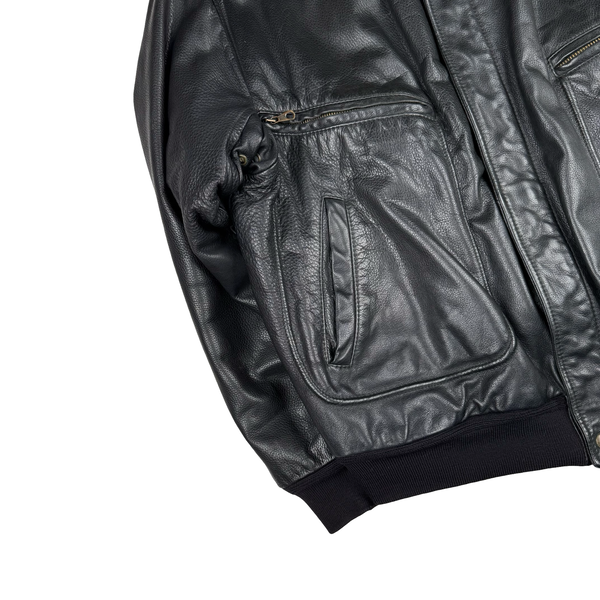 Aquascutum Black Leather Flight Bomber Jacket - XL
