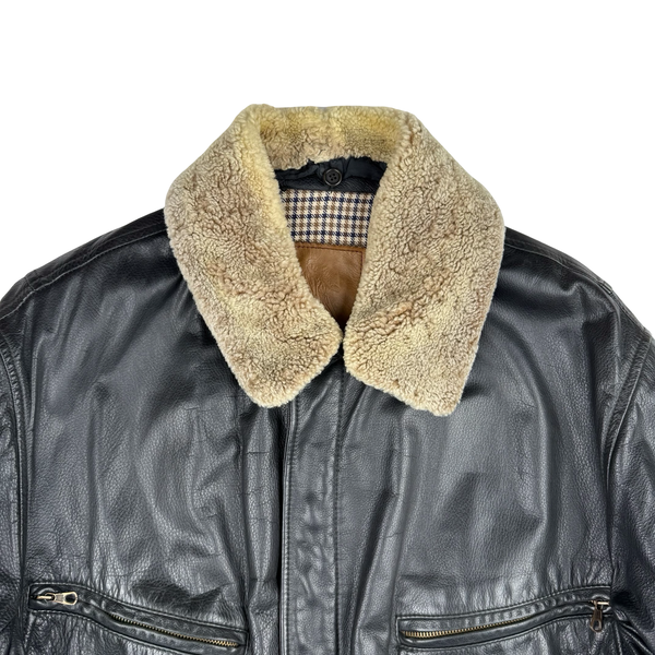 Aquascutum Black Leather Flight Bomber Jacket - XL