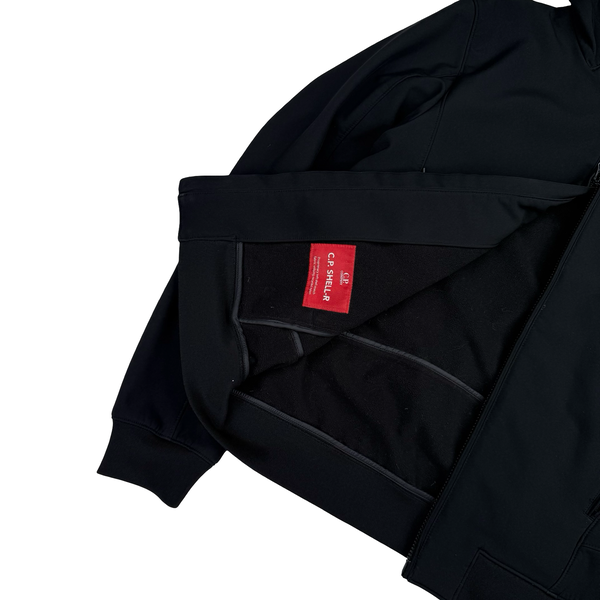 CP Company Black Soft Shell R Goggle Hooded Zipped Jacket - Medium (48)