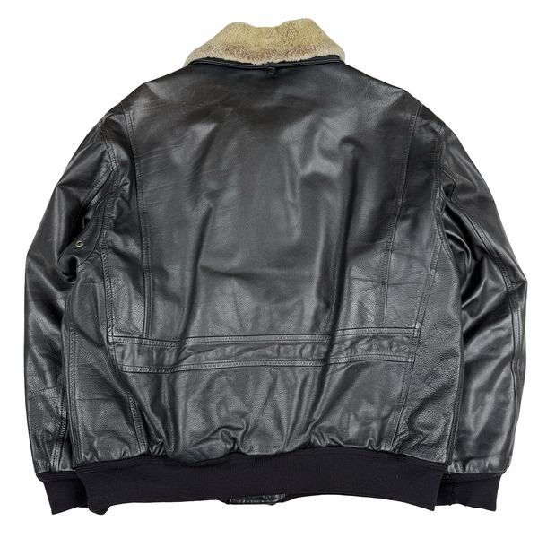Aquascutum Black Leather Flight Bomber Jacket - XL