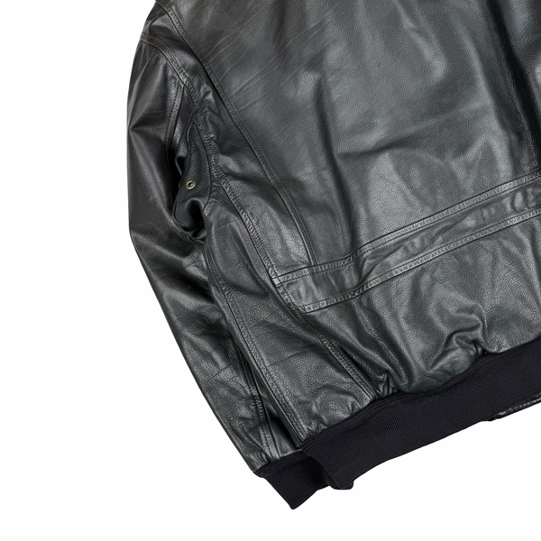 Aquascutum Black Leather Flight Bomber Jacket - XL