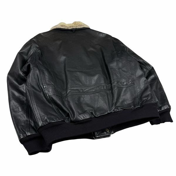 Aquascutum Black Leather Flight Bomber Jacket - XL