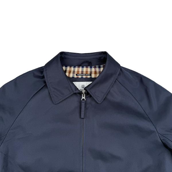 Aquascutum Active Checked Collar Cotton Navy Harrington Jacket - Small
