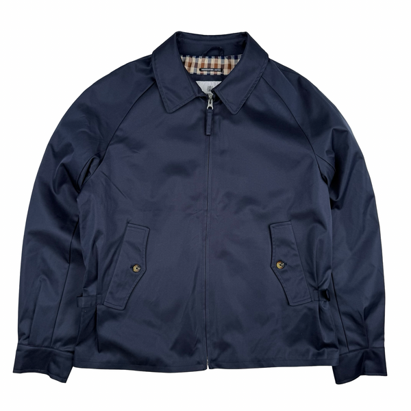 Aquascutum Active Checked Collar Cotton Navy Harrington Jacket - Small